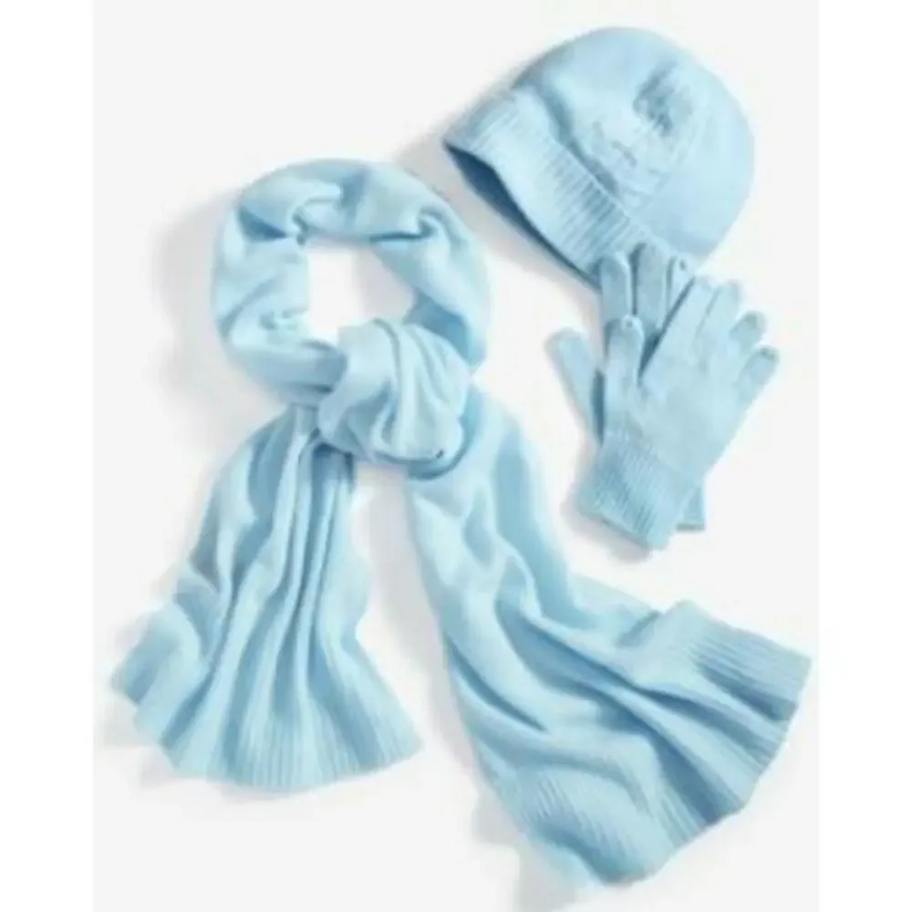 Charter Club Cashmere Blue Hat Gloves Scarf Boxed Gift Set OS Rtl $248